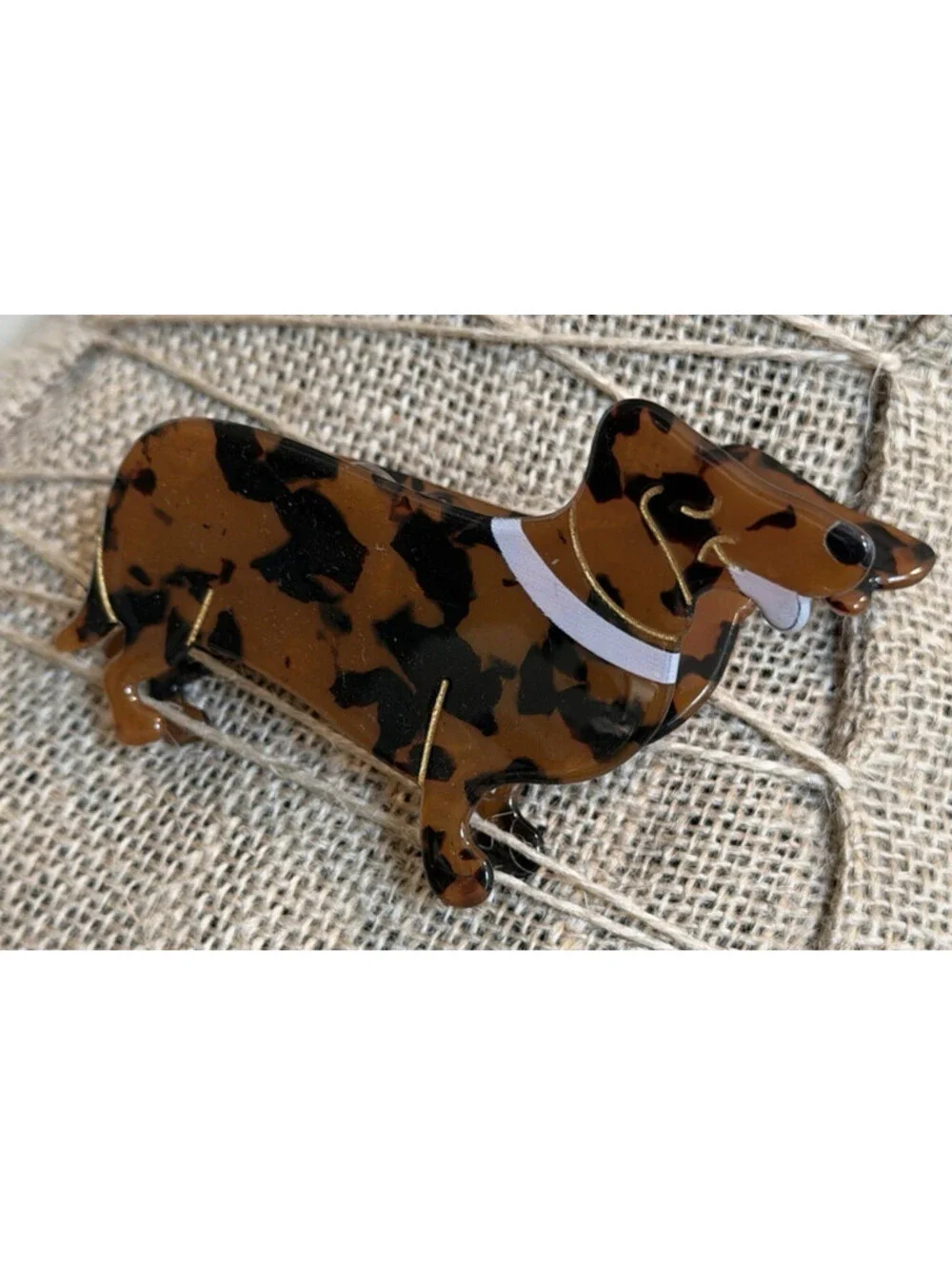 Dachshund Tortoiseshell Brown Hair Acrylic Claw Clip DOG PUPPY ADORABLE